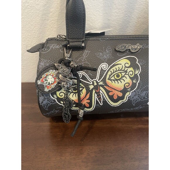 Ed Hardy Black Shoulder Bag with Skull and Butterfly Design New - Picture 2 of 3